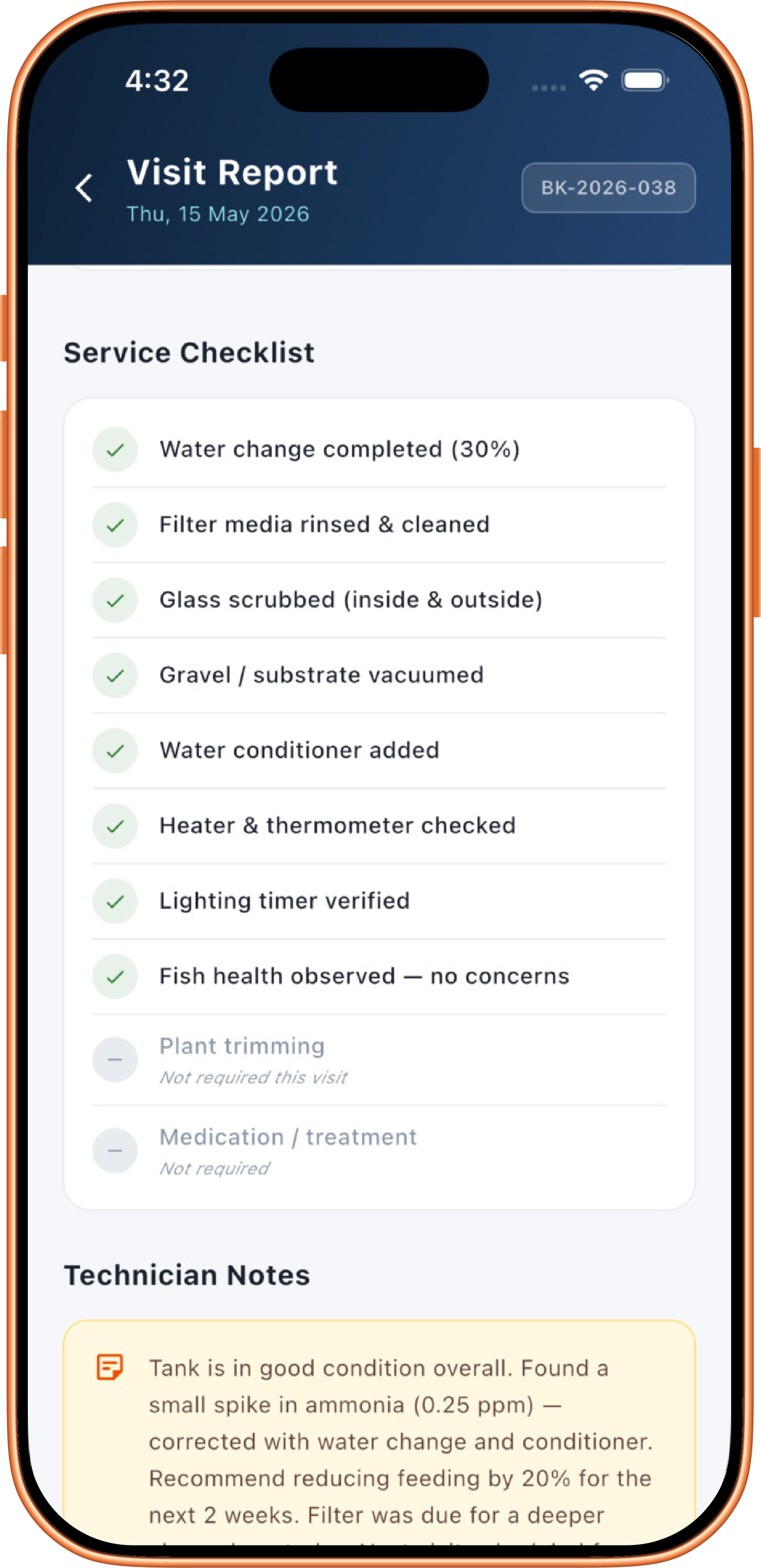 Aquozy app — Service Checklist